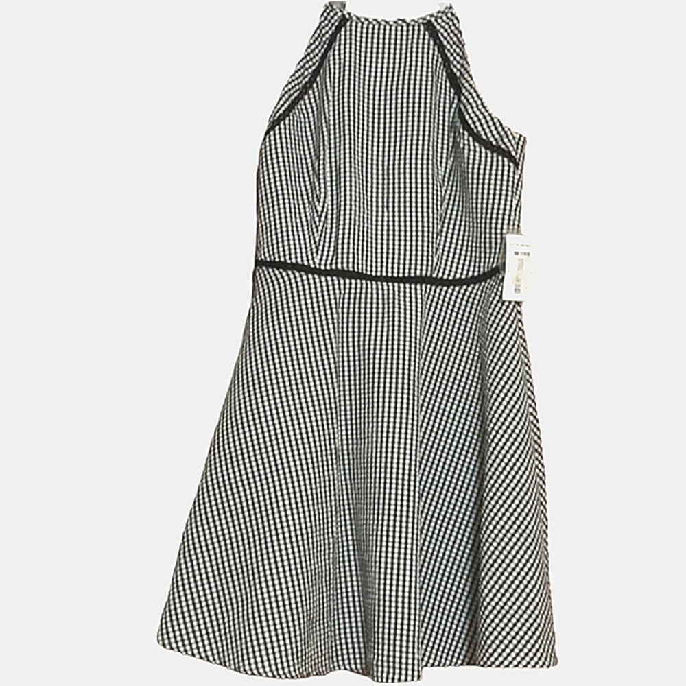 B. Darlin Round Full Mini Dress With Crochet Cut Out Gingham 7/8